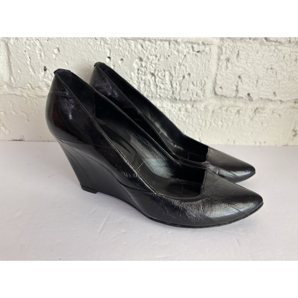 Sigerson Morrison Pumps Women's Size 7.5 B Black Leather Eel Skin Wedge Heels